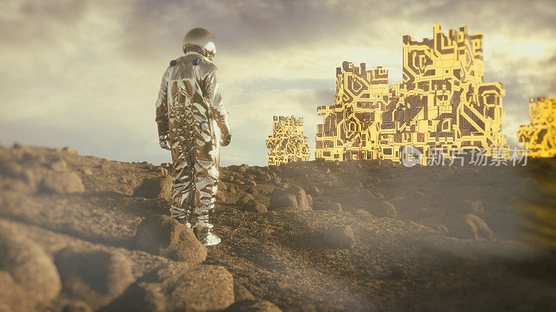 Astronaut on distant planet, discovery, artifact